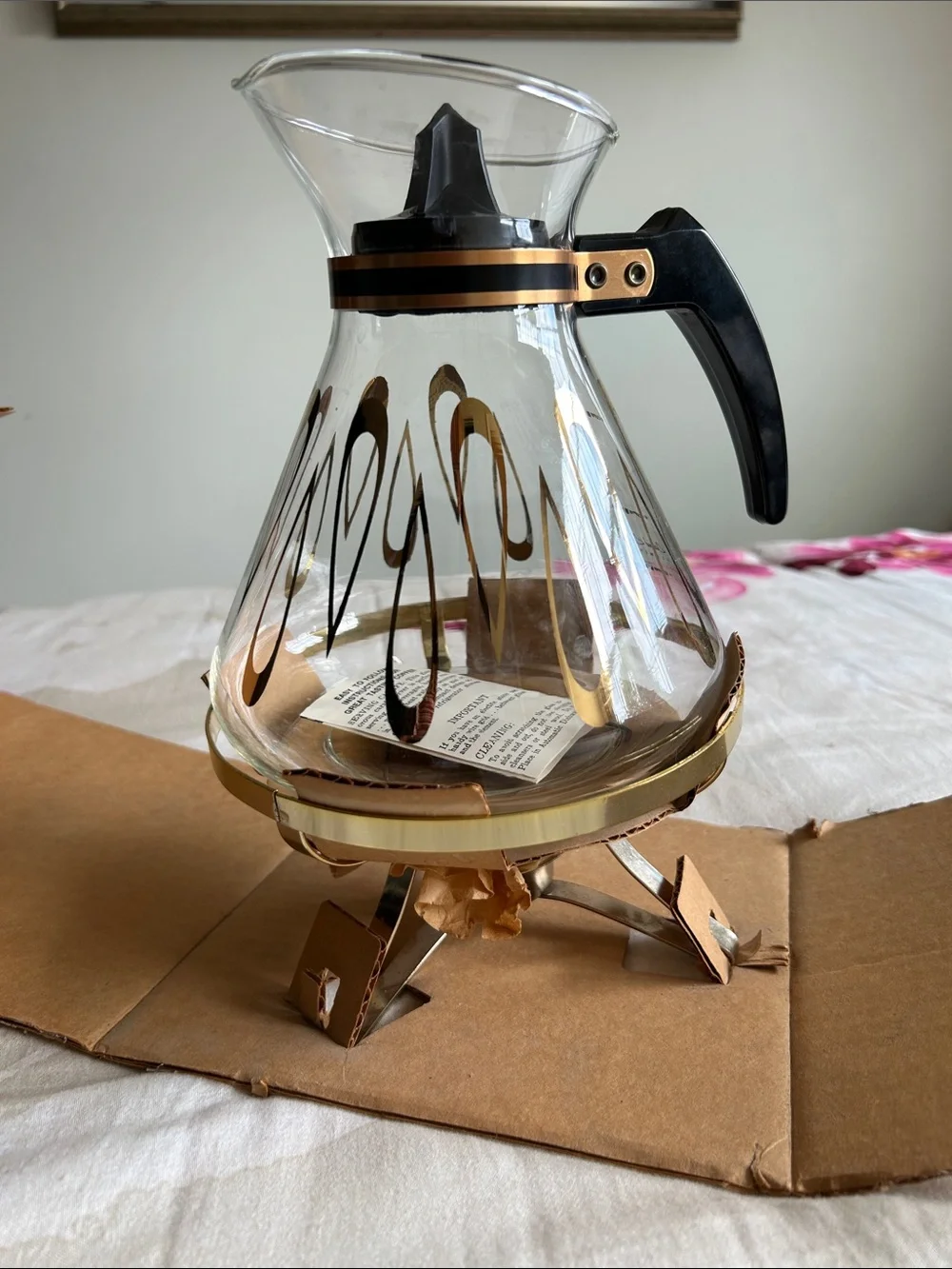 Vintage David Douglas 8-cup glass carafe with candleflame warmer